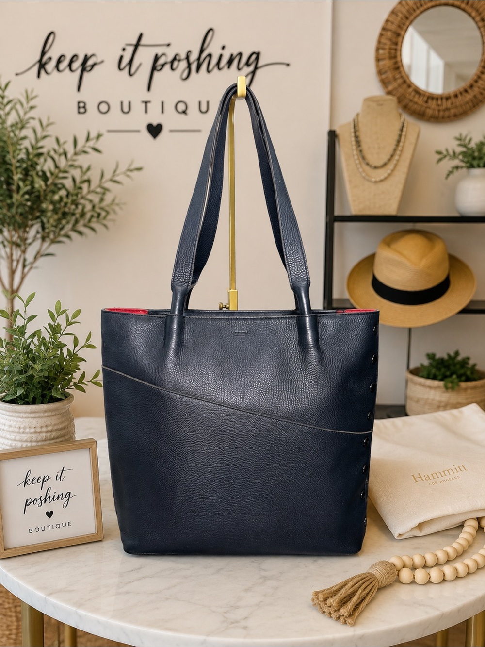 Hammitt Black Leather Tote with Red Interior
